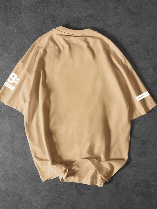 Urban Pulse Beige Oversized Graphic Tee – "Chicago 99" Streetwear Drop-Shoulder T-Shirt