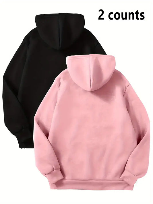 Winter Essentials Fleece Bundle – Bundle of 2 Plain Basic Hoodies,,, BLACK/PINK