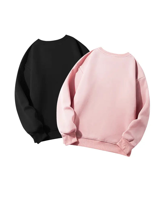 Bundle of 2 - Cozy Essential Plain Fleece Sweatshirts - PINK/BLACK