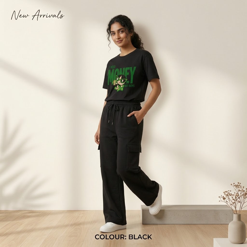 Women's Graphic Oversized T-Shirt & Wide-Leg Cargo Sweatpants Co-Ord Set –