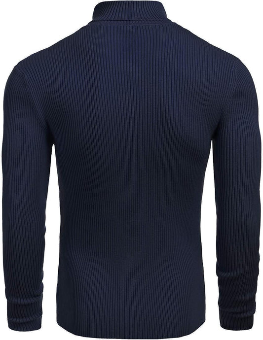 Classic Ribbed Knit Highneck Winter Shirt -Navy Blue