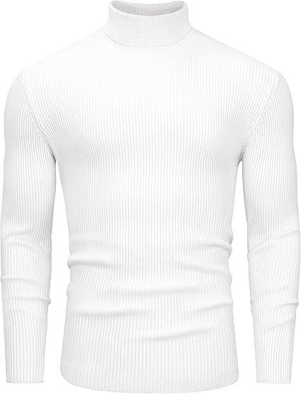 Classic Ribbed Knit Highneck Winter Shirt - White