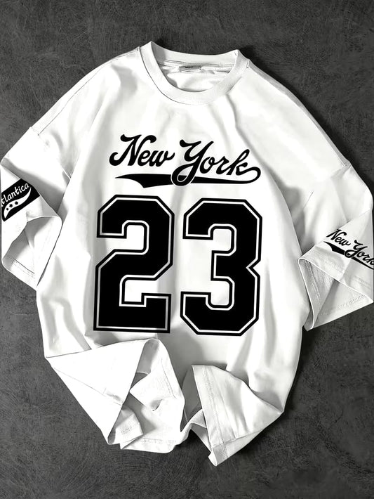 New York 23 Varsity Printed Drop-Shoulder Oversized T-Shirt