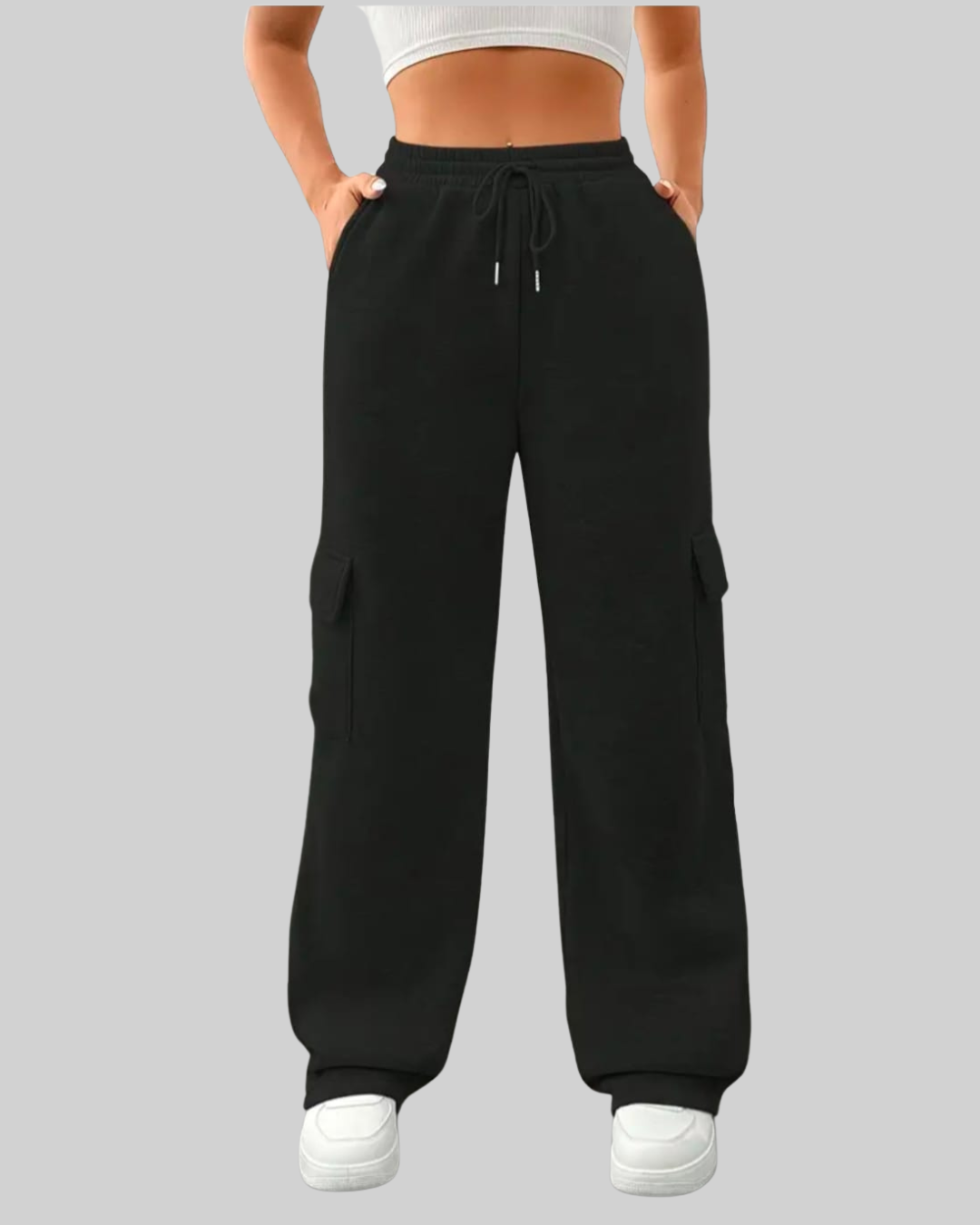 Black Wide Leg Cargo Trouser For Her