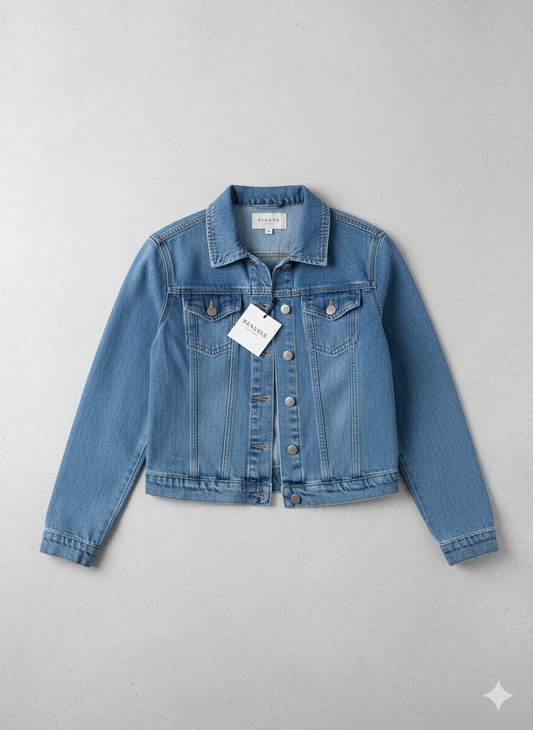 Classic Sky Blue Cropped Style Denim Jacket
