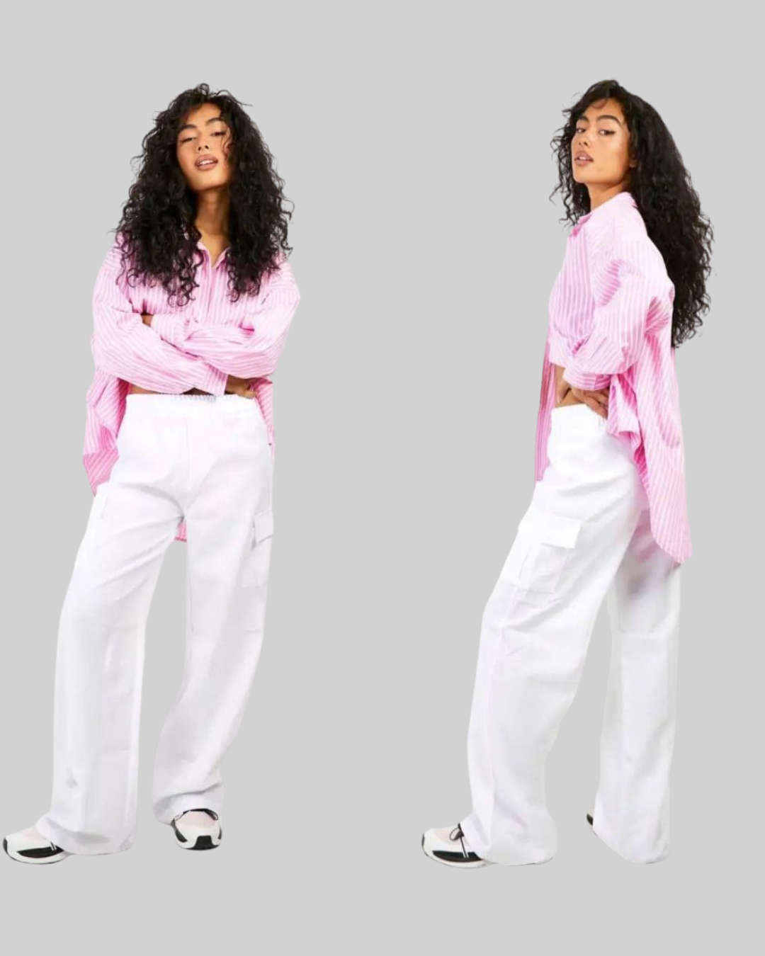 White Flap Pockets Wide Leg Cargo Trouser