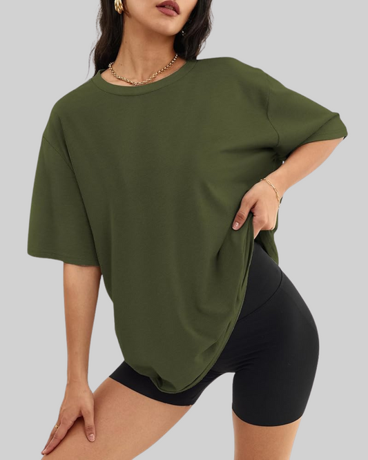 Trendy Round Neck Oversized Drop Shoulder T-Shirts
