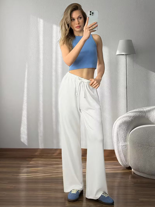 White Plain Flapper Style Jogger Trouser