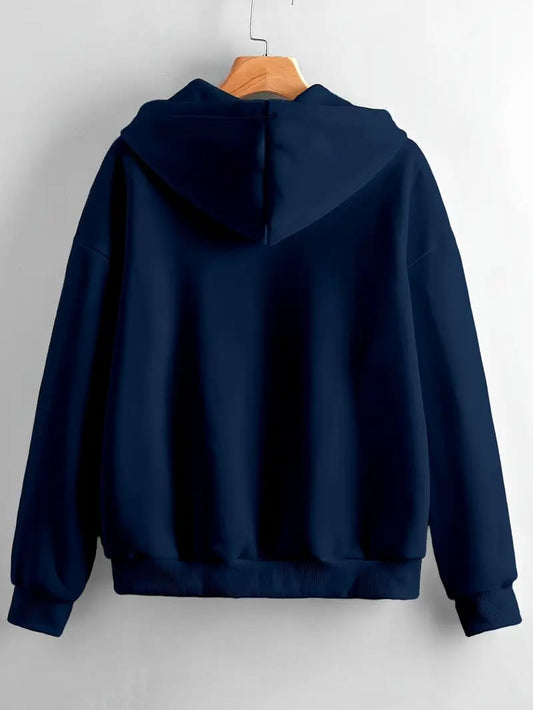 Cozy Winter Stuff Fleece Zip-Up Hoodie - Navy Blue
