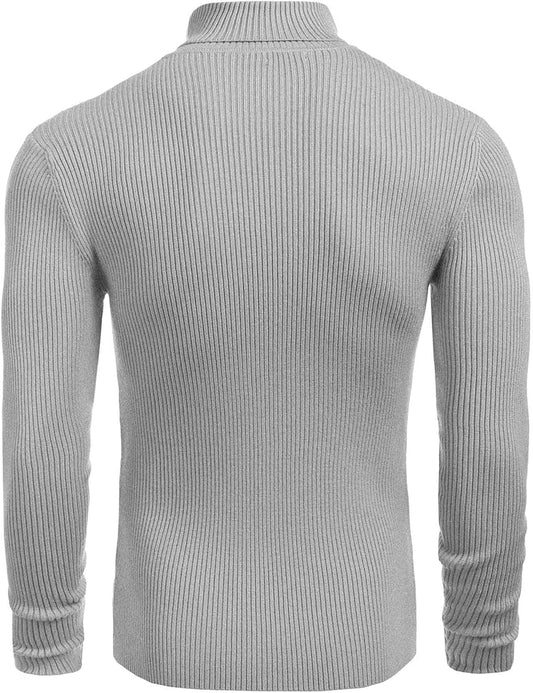 Classic Ribbed Knit Highneck Winter Shirt - Grey