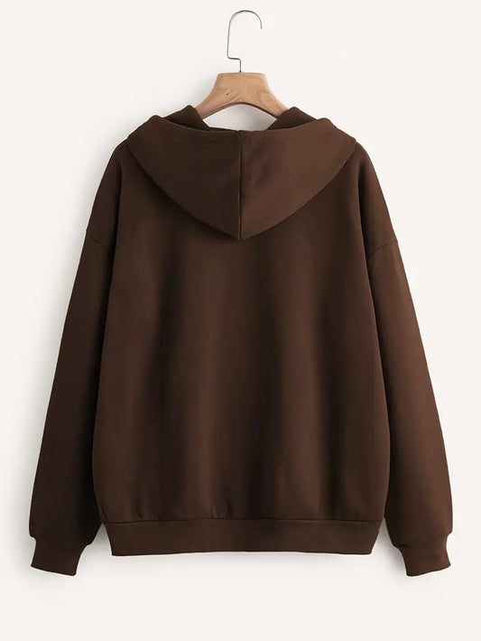 Cozy Winter Stuff Fleece Zip-Up Hoodie - Brown