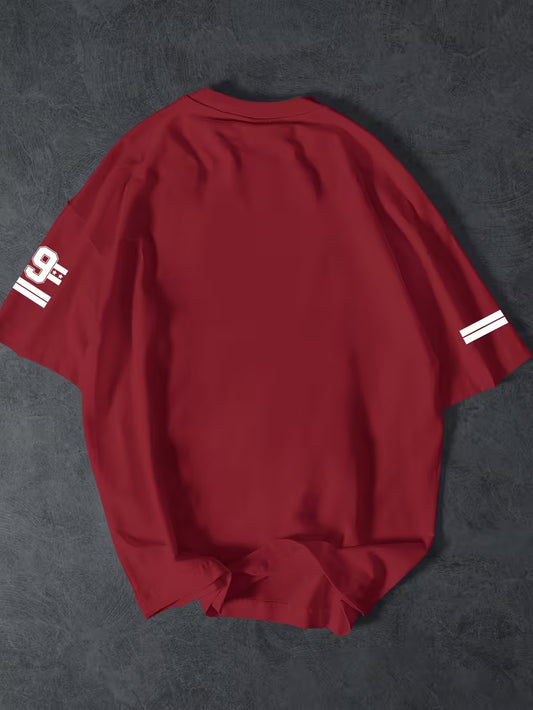 Urban Pulse Red Oversized Graphic Tee – "Chicago 99" Streetwear Drop-Shoulder T-Shirt