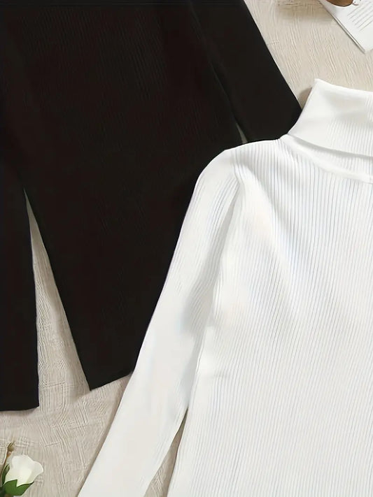 bundle of 2- Winter Essentials Ribbed Turtle Neck Shirt,,- BLACK/WHITE