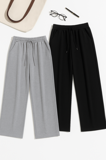 Bundle of 2 - Classic Wide Leg Trousers (Black & Grey)