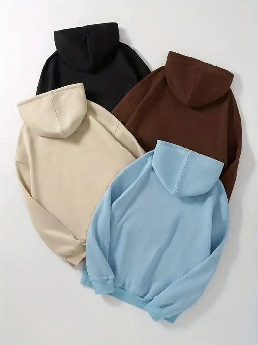 Bundle of 4 - Winter Essentials Fleece Hoodies - Beige/Black/Sky Blue/Brown
