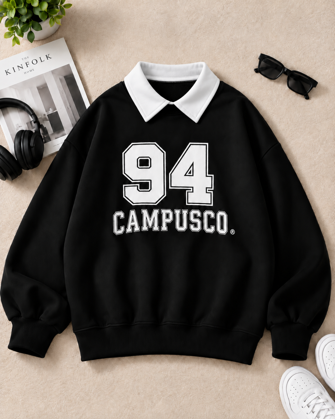 "94 CAMPUSCO" Oversized Baggy Collared Fleece Sweatshirt –  Varsity Edition
