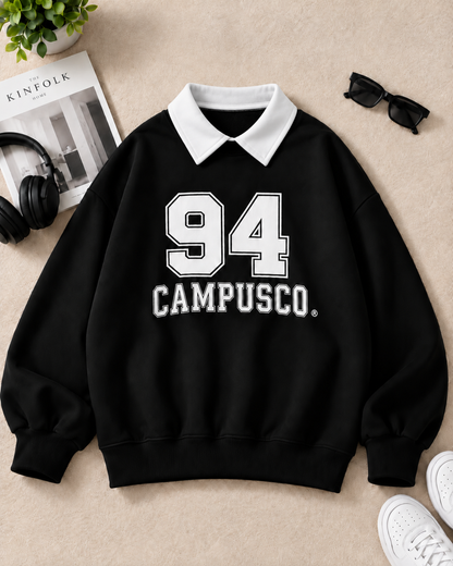 "94 CAMPUSCO" Oversized Baggy Collared Fleece Sweatshirt –  Varsity Edition