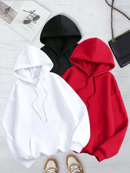 Bundle of 3 - Winter Essentials Fleece Hoodies - WHITE/BLACK/RED