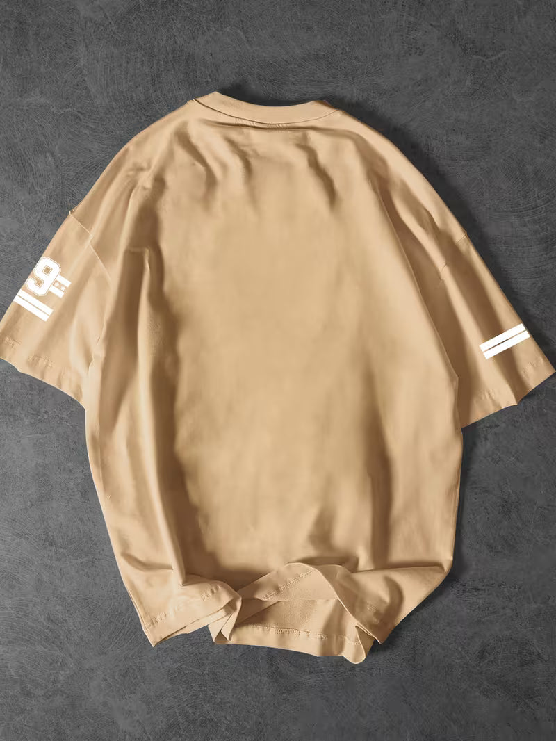 Urban Pulse Beige Oversized Graphic Tee – "Chicago 99" Streetwear Drop-Shoulder T-Shirt