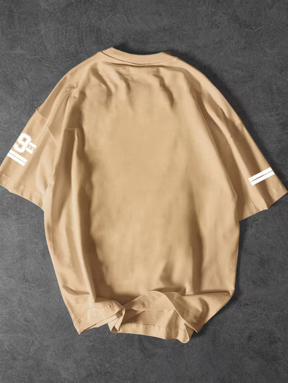 Urban Pulse Beige Oversized Graphic Tee – "Chicago 99" Streetwear Drop-Shoulder T-Shirt