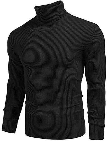 Classic Ribbed Knit Highneck Winter Shirt - Black