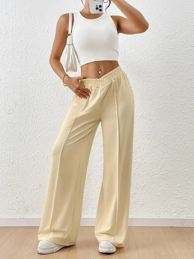 Pack Of 2 - Black Side Tie Wide Leg Baggy Trouser & Beige Piping Wide Leg Trouser