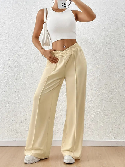 Pack Of 2 - Black Side Tie Wide Leg Baggy Trouser & Beige Piping Wide Leg Trouser