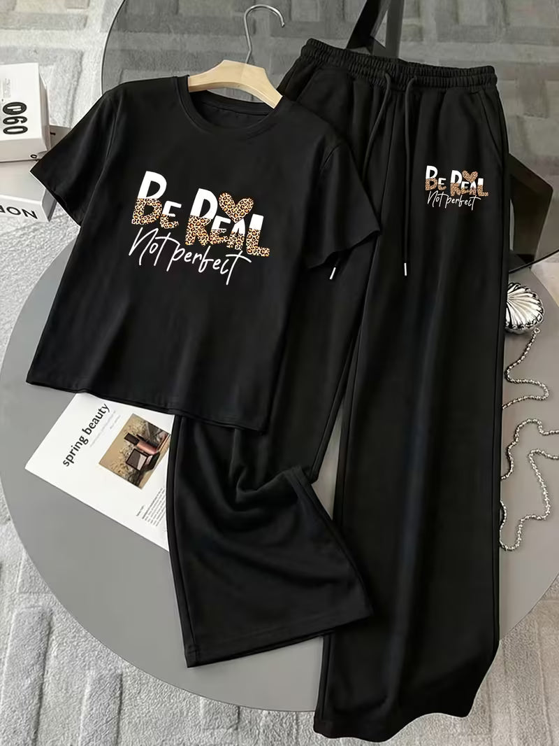 Black "BE REAL" Oversized Streetwear Co-ord Set