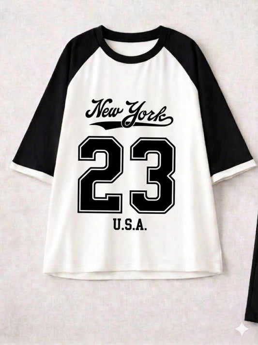 Urban Edge NEW YORK 23 Oversized Raglan Tee - BLACK/WHITE