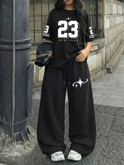 Urban Edge: BLACK Oversized '23 New York' Graphic CO-ORD SET