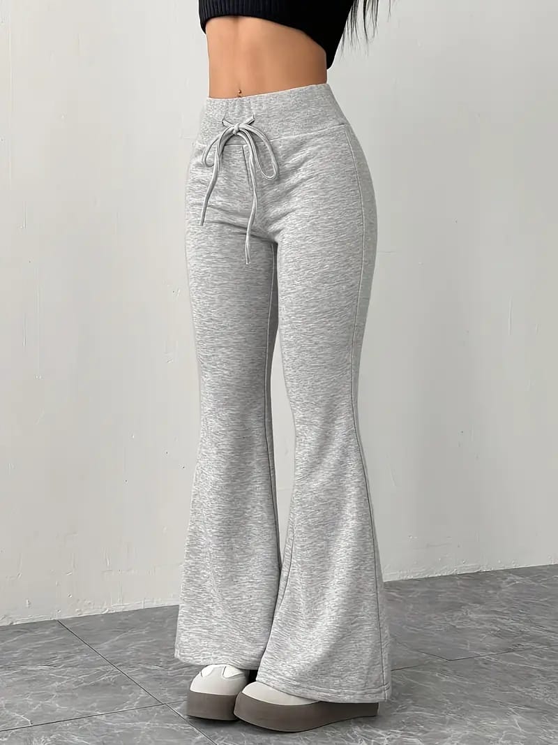 Pack of 2 -Women'S Elegant High-Waisted Flare Pants with Drawstring Waist -Black/Grey