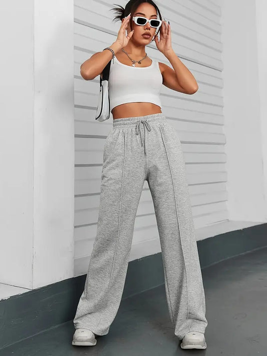 Women's Grey Piping Wide-Leg Jogger