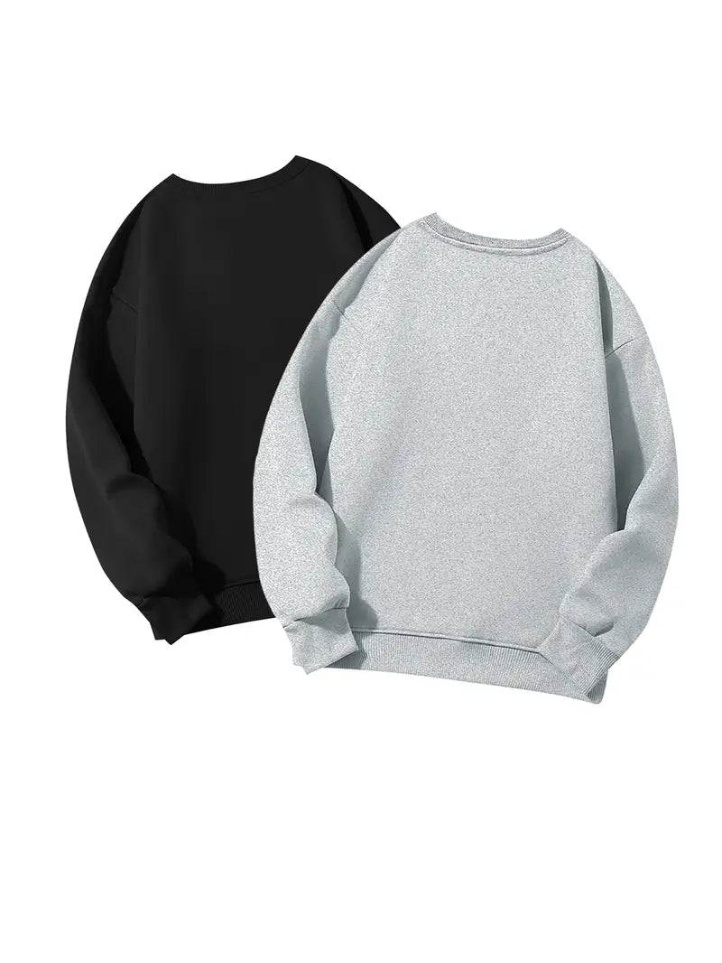 Bundle Of 2 - Classic Comfort Plain Fleece Sweatshirt - Grey/Black