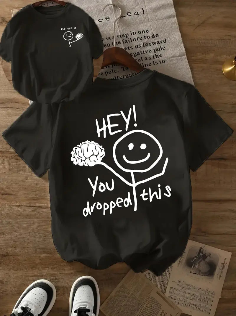 “You Dropped This” Brain Graphic Tee – Red/Grey/Black