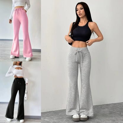 Women'S Elegant High-Waisted Flare Pants with Drawstring Waist
