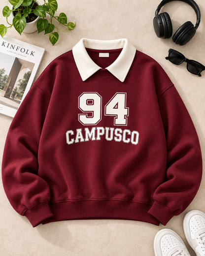"94 CAMPUSCO" Oversized Baggy Collared Fleece Sweatshirt –  Varsity Edition