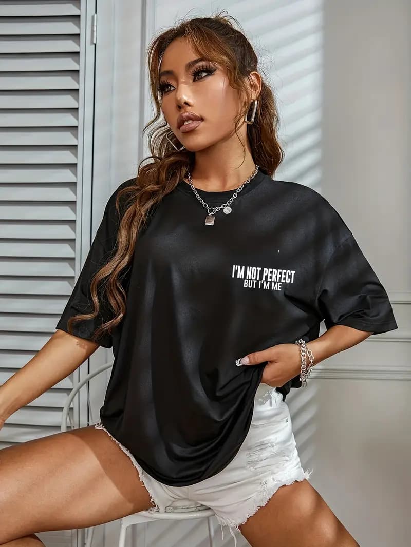 Pack Of 2- Empowerment Graphic Drop Shoulder Oversized Tees - Brown/Black