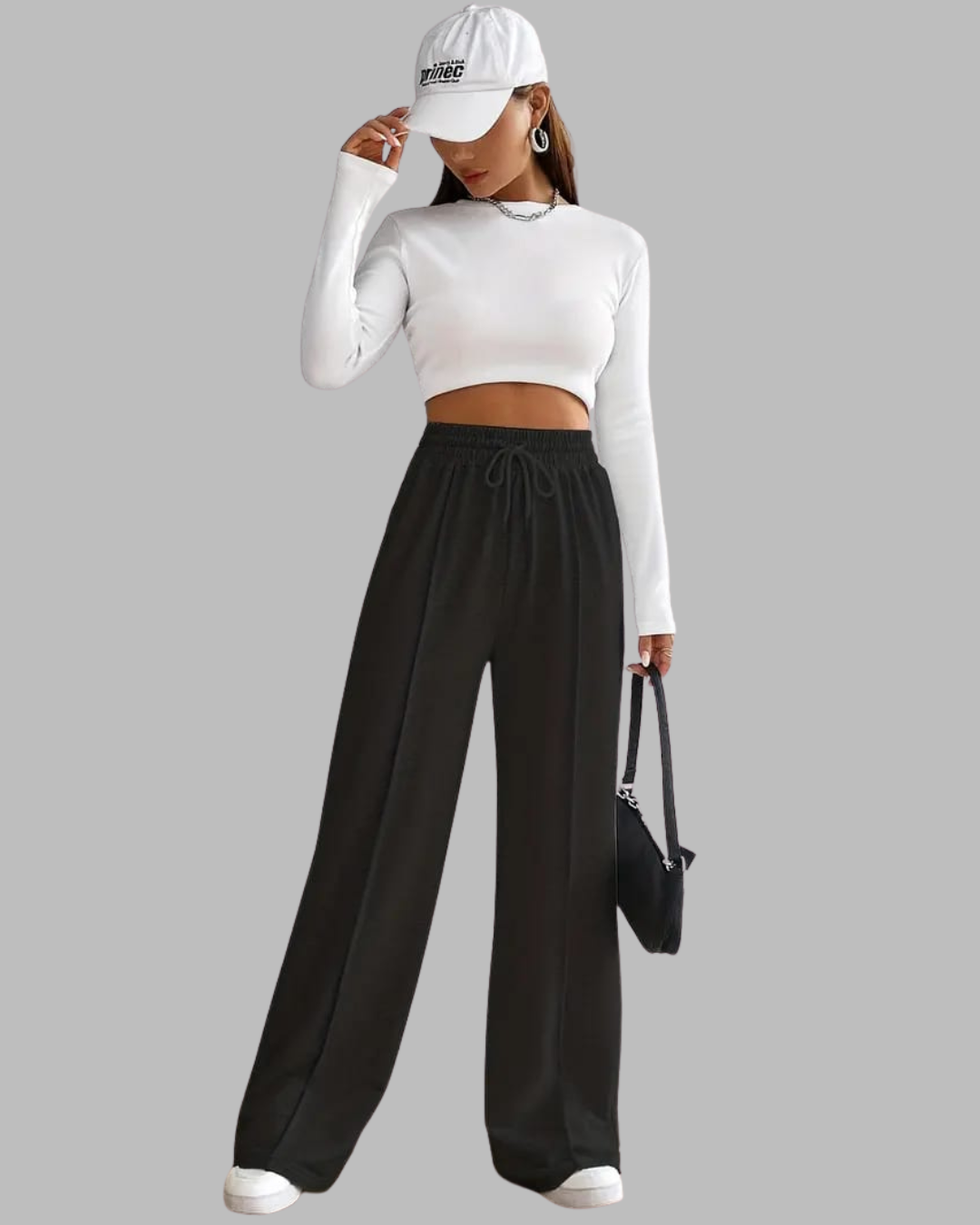 2pcs Women's Gray & Black Jogger Pants - Elastic Waistband, All-Season Comfort for Casual Wear