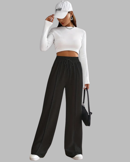 2pcs Women's Gray & Black Jogger Pants - Elastic Waistband, All-Season Comfort for Casual Wear