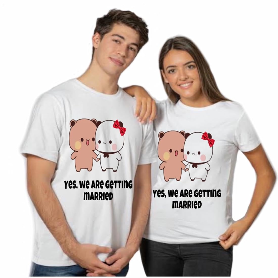 "Yes, We Are Getting Married" Couple T-Shirt Set-White