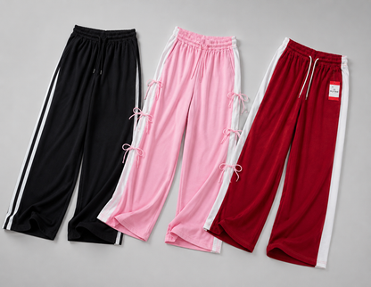 Bundle of 3 Premium Fine Quality Wide Leg Trousers for Women | PINK,BLACK,RED Casual Comfort Collection