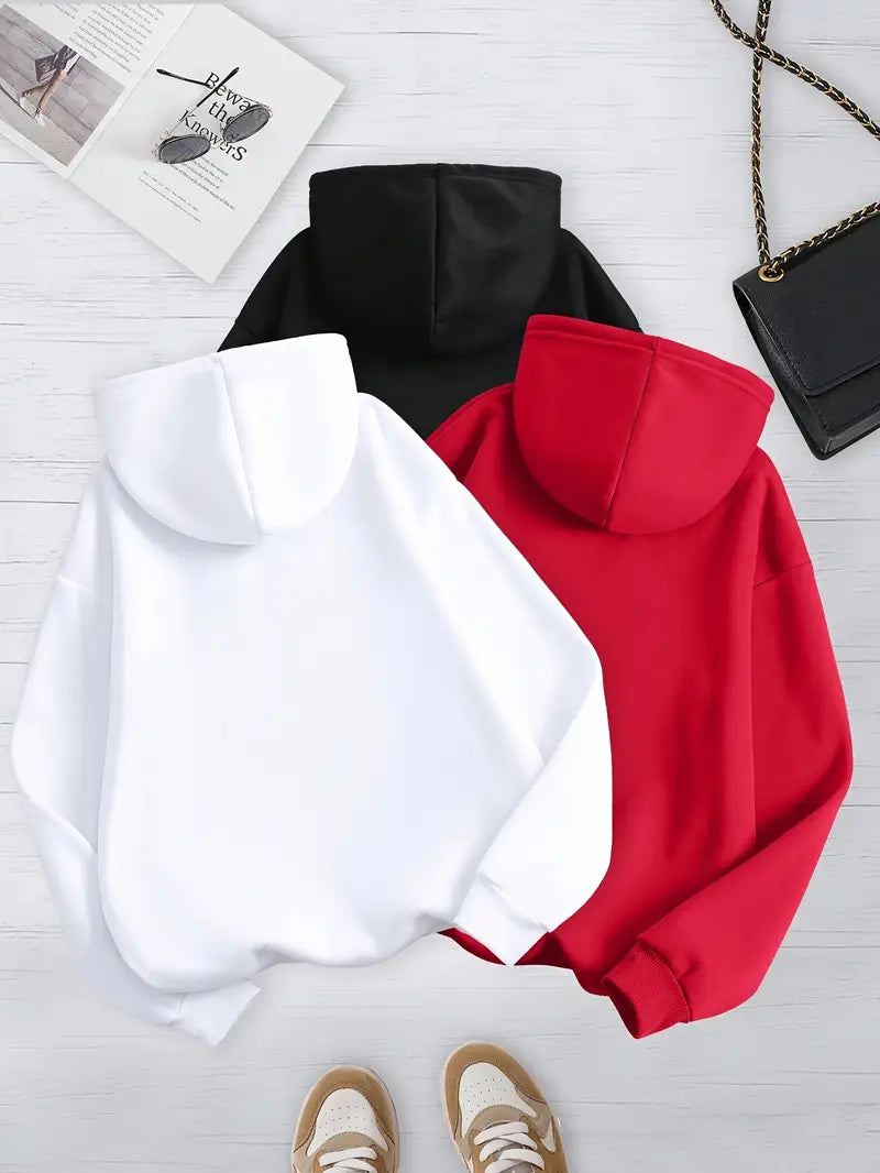 Bundle of 3 - Winter Essentials Fleece Hoodies - WHITE/BLACK/RED
