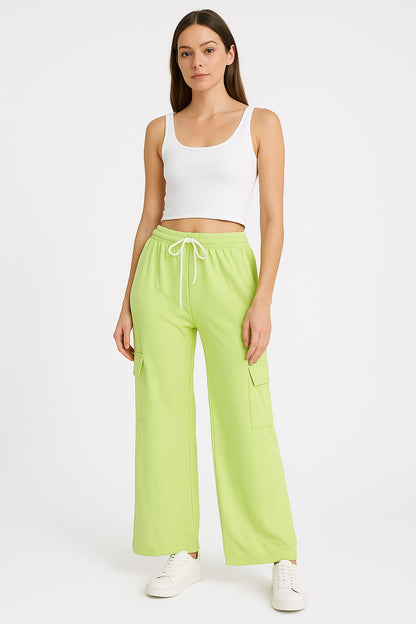Women's Lime Green Wide Leg Cargo Trouser