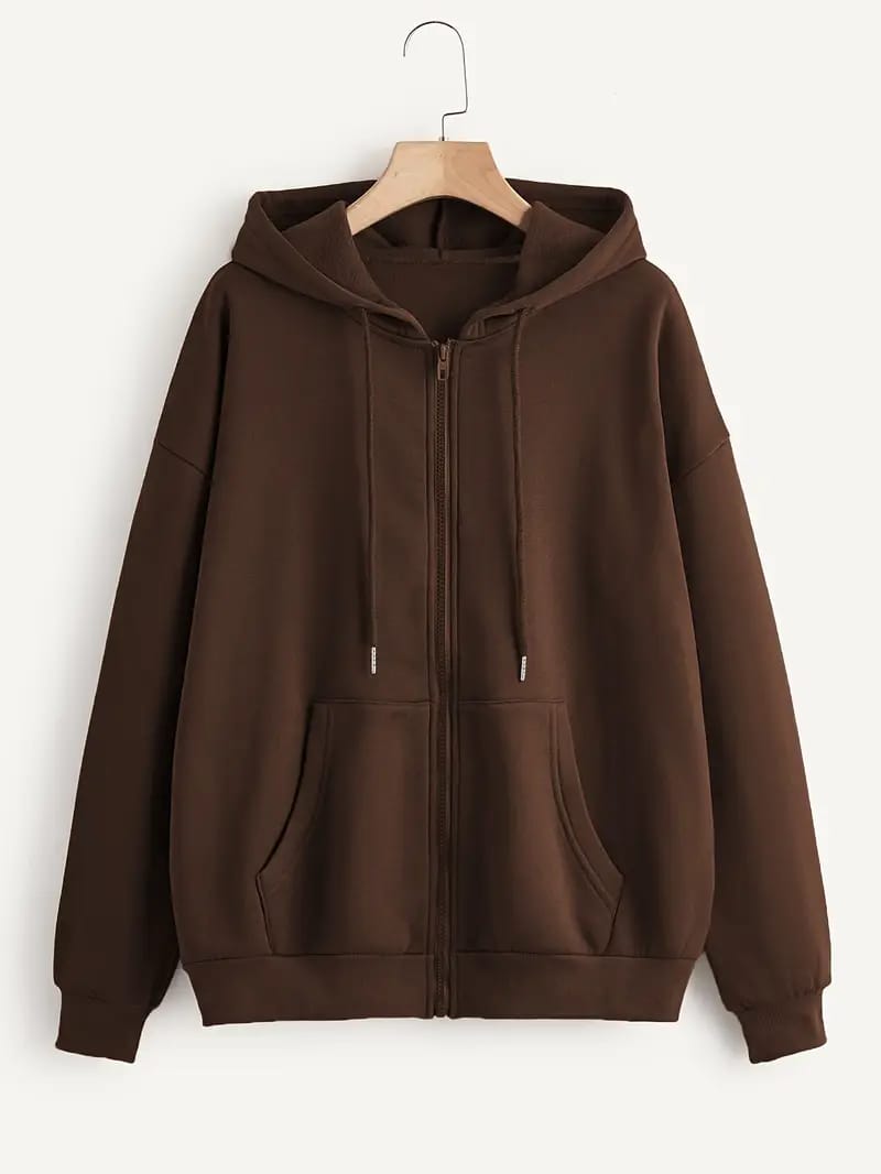 Cozy Winter Stuff Fleece Zip-Up Hoodie - Brown