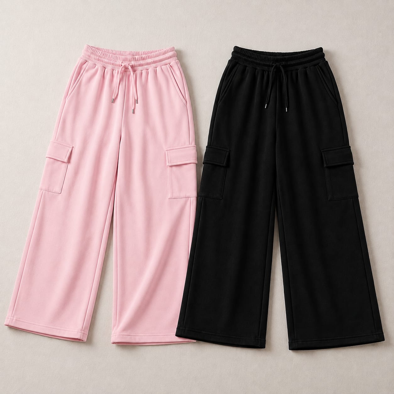 Everyday Comfort Bundle Of 2 - Premium Wide-Leg  Cargo Trouser,,,PINK & BLACK