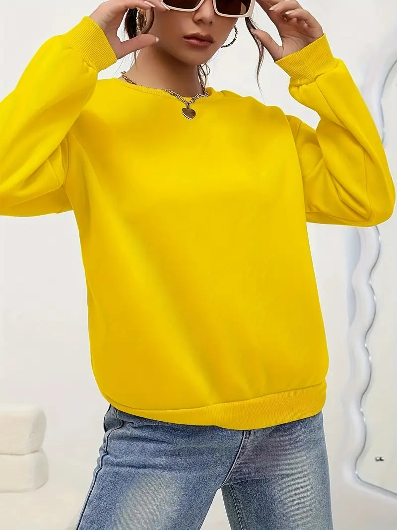 Women’s Winter Fleece Plain  Round Neck Cozy Sweatshirts – All Colors