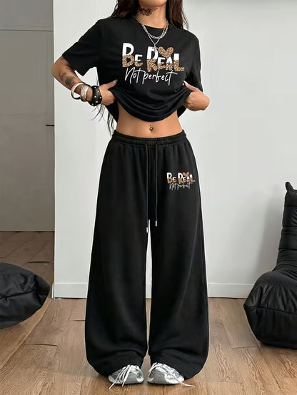 Black "BE REAL" Oversized Streetwear Co-ord Set
