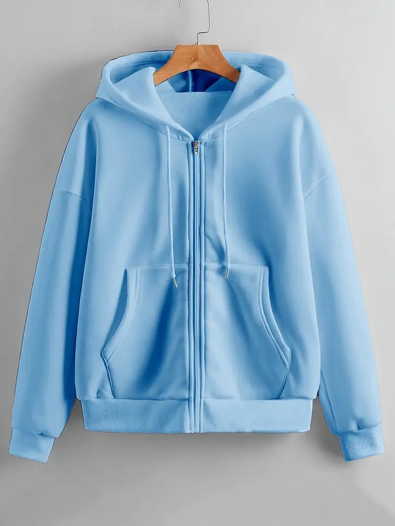 Cozy Winter Stuff Fleece Zip-Up Hoodie - Sky Blue