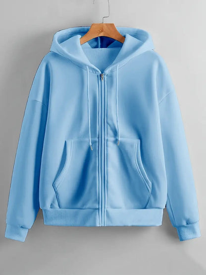 Cozy Winter Stuff Fleece Zip-Up Hoodie - Sky Blue