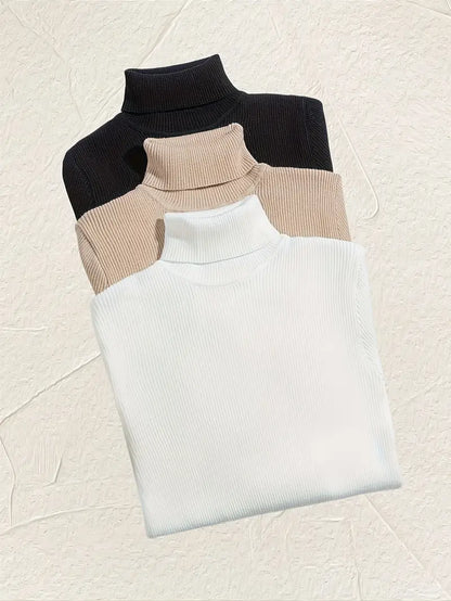 Classic Pack of 3 Unisex Ribbed Knit Turtle Neck Tops